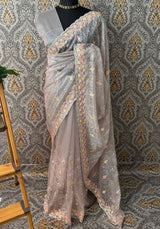 Partywear tissue mix Net Saree with sequence work and embriodery SVVSN17 - LightBlue
