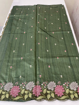 Cutwork Semi tussar saree with cross stitch embroidery MTSS855