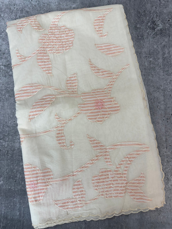 Mul chanderi applique work saree  MSH931 - Offwhite to Peach