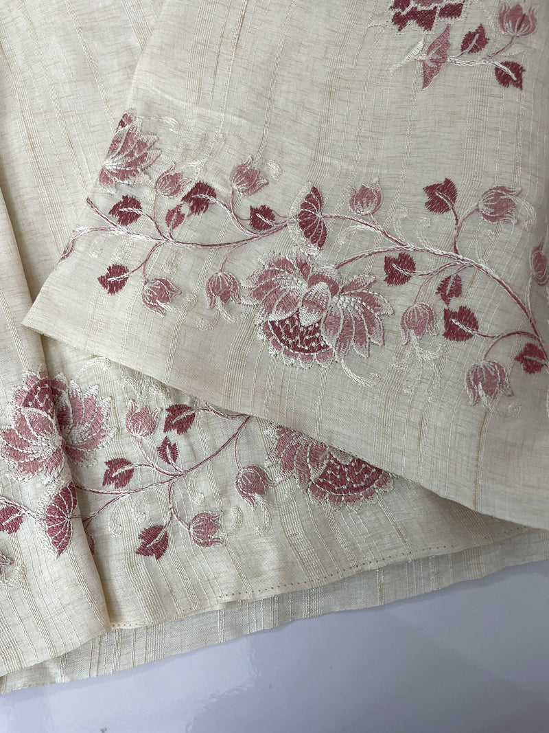 Blended tussar saree with embriodery - MS98765 Cream