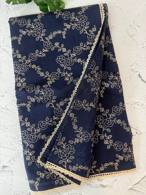 Blended tussar silk saree with embroidery- MSH158 DarkBlue