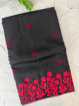 Moonga checks saree with applique work MS81789 - Black to Red