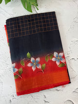 Checks Semi tussar saree with hand painting MS3432