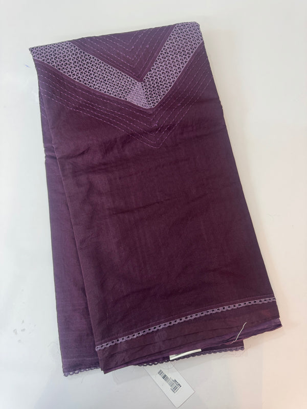 Supernet saree with crochet work and lace border MCJ5433 -Wine(V shape Crochet)