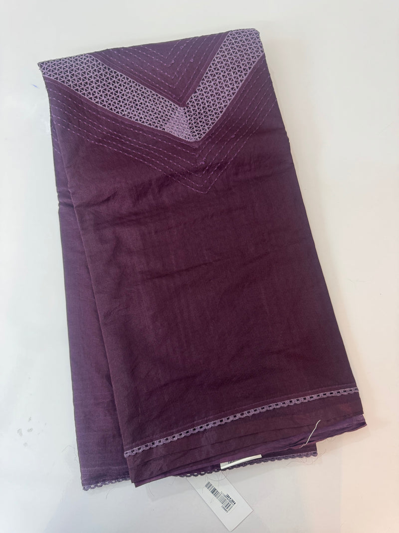 Supernet saree with crochet work and lace border MCJ5433 -Wine(V shape Crochet)