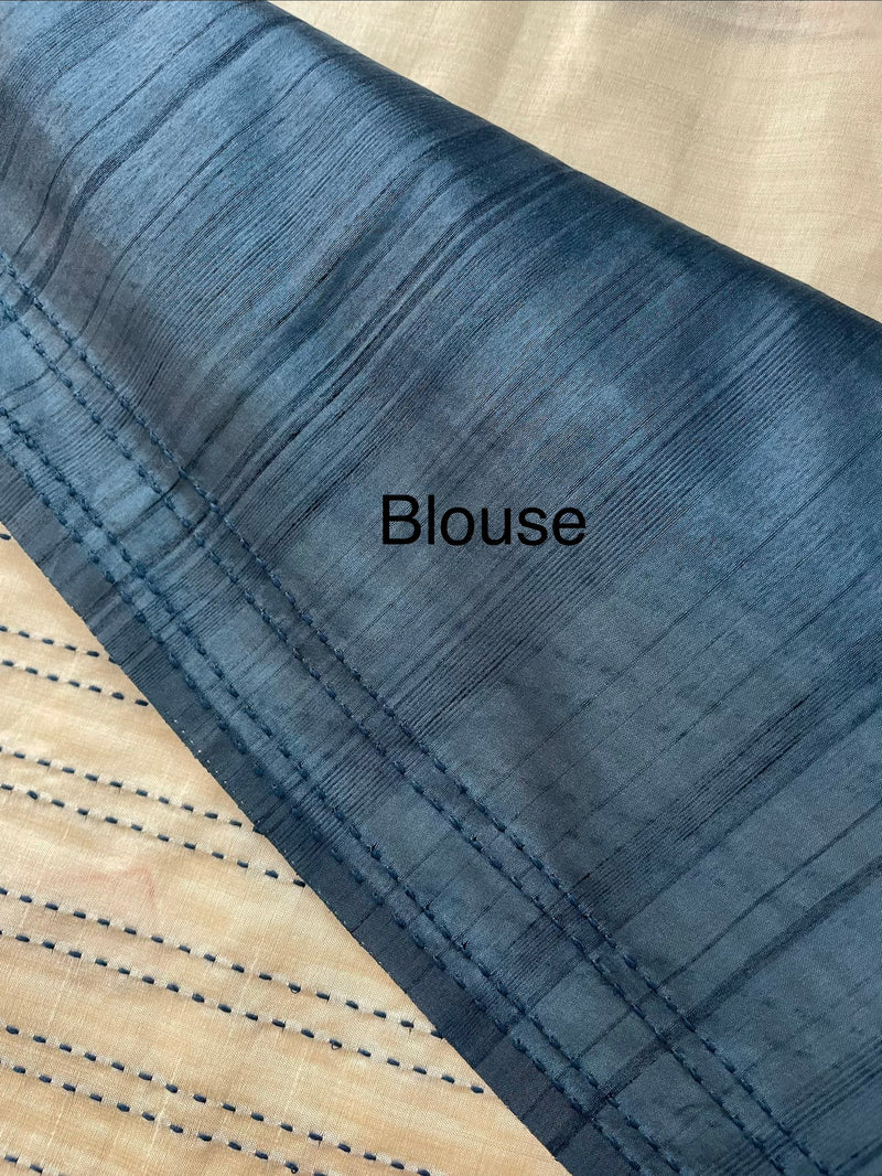 Blended tussar saree with kanta embriodery and appliqué work- MBTS99