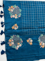 Crushed Blended tussar silk saree with embroidery- SNFCYEY
