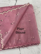 Glassy tissue organza saree with embroidery FKF121- Onion Pink