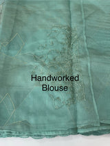 Glass organza saree with thread work- MOS330 Aquagreen