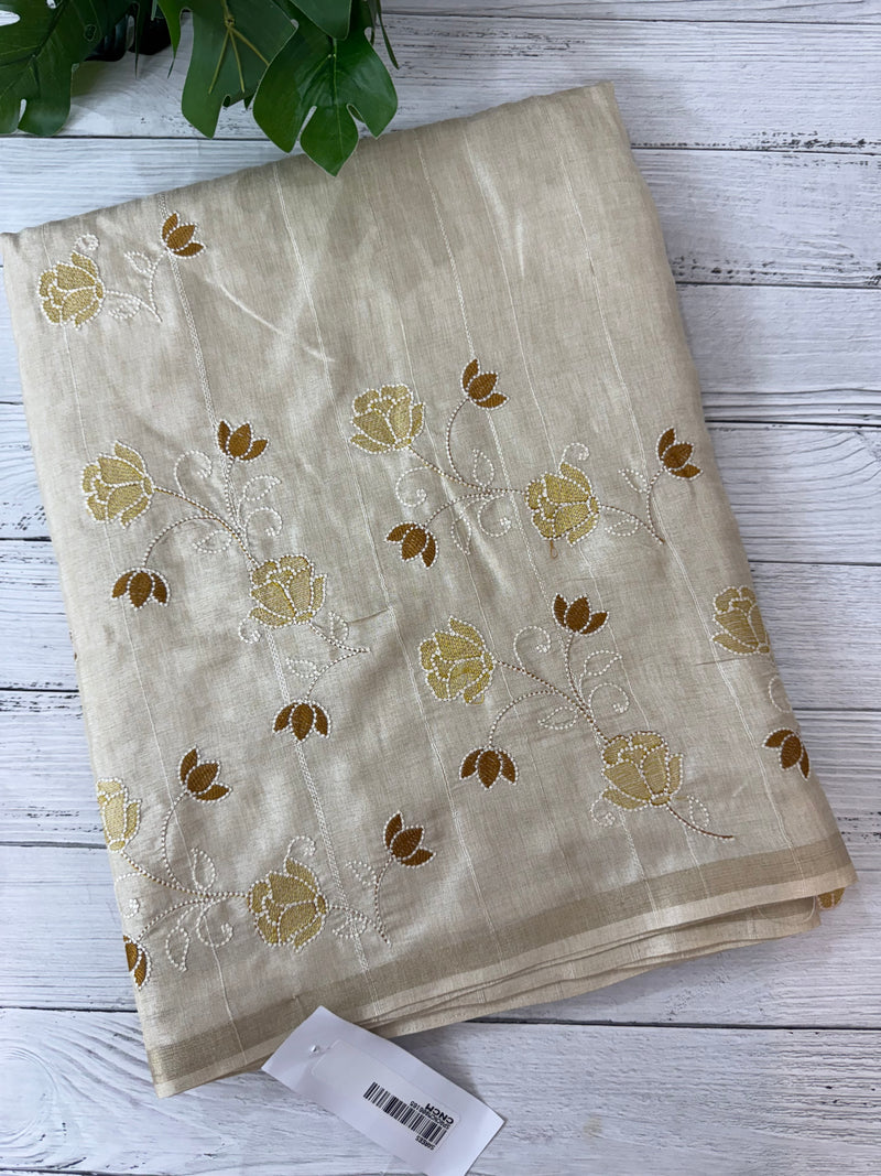 Blended soft tussar saree with embriodery - MS8186 Cream