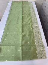 Tussar finish soft silk saree with white thread embroidery MTS567 PastelGreen