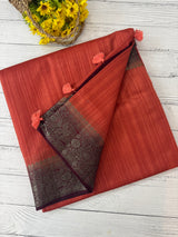 Blended tussar silk sarees with contrast pallu & blouse MTL430