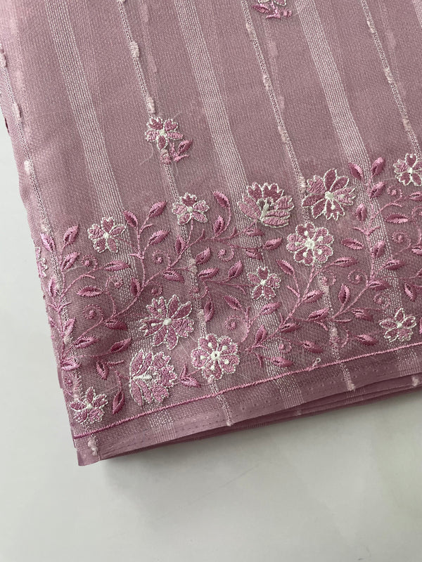 Jute Organza saree with embroidery MJOS132 OnionPink