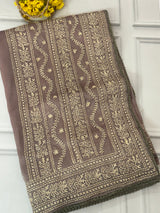 Crush organza saree with chikankari embriodery MS76551/5 - Dusky GreyishGreen