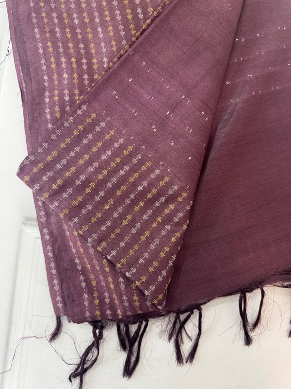 Semi tussar saree with thread work SBHMSH DeepWine