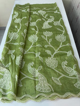 Crush Organza Applique work saree MS14987- Green