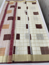 Checks semi chanderi saree  MS9871 - Coffee