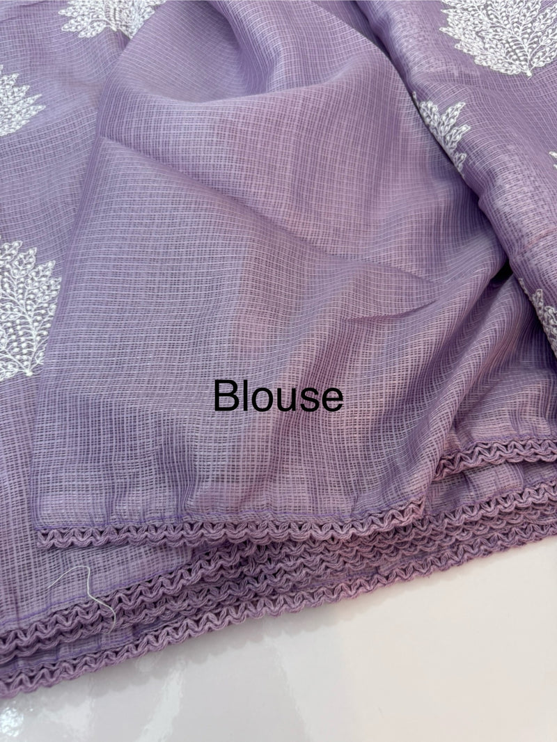Soft kota checks saree with embroidery - SVTS23 Lavender