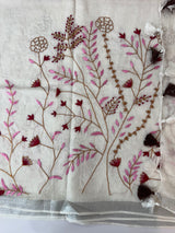 Linen blend Saree with hand embriodery MLS611