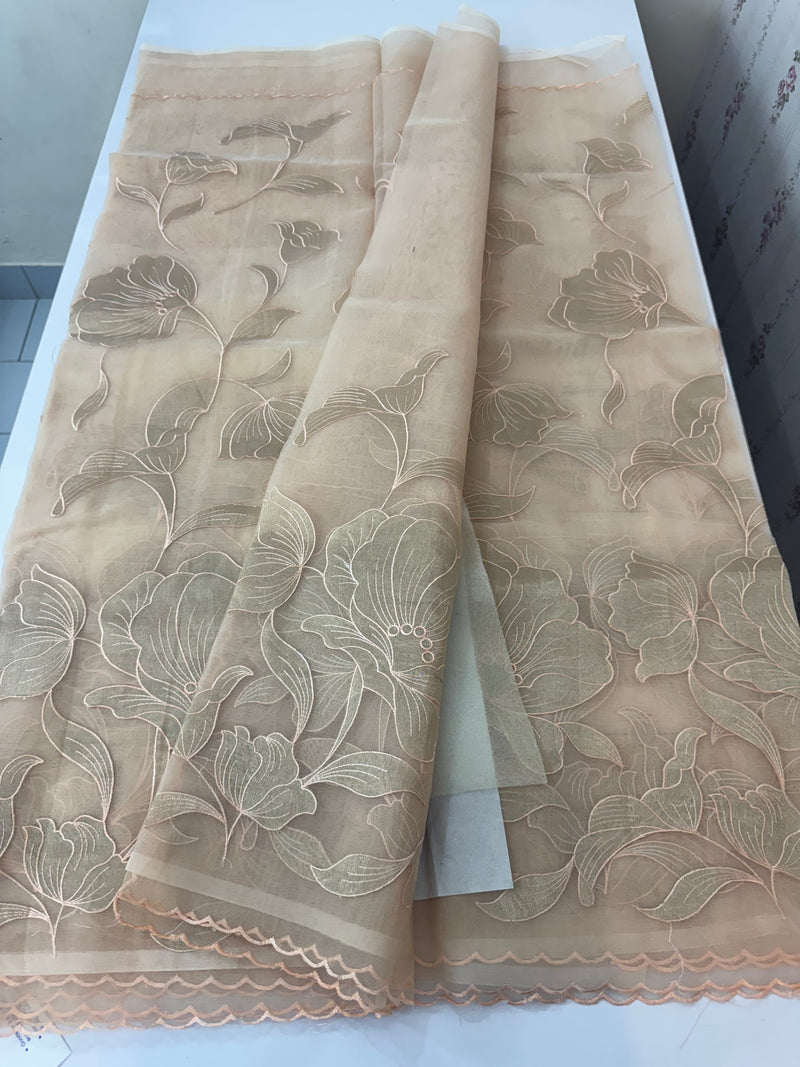 Organza saree with tissue applique work MS5081- Pastel DuskyPeach