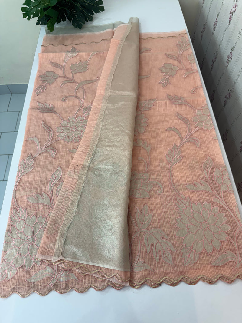NetKota saree with tissue applique work MS15145- PastelPeach