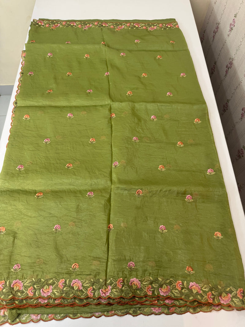 Crush Organza embroidery saree MS14567 LeafGreen
