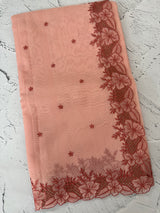 Cutwork Moonga checks saree MSH202- Peach