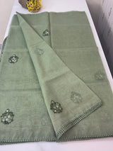 Handworked Tissue silk saree with French Knots FBLK162 DuskyGreen