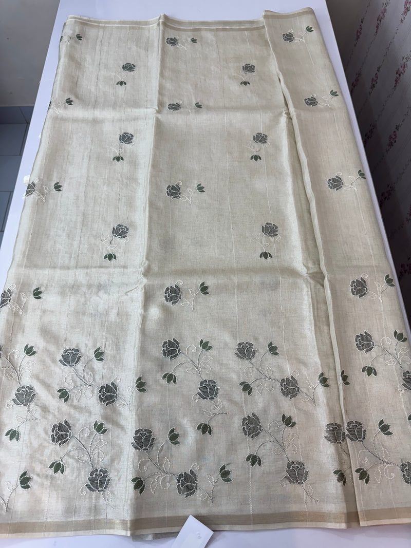 Blended soft tussar saree with embriodery - MS8186 Cream
