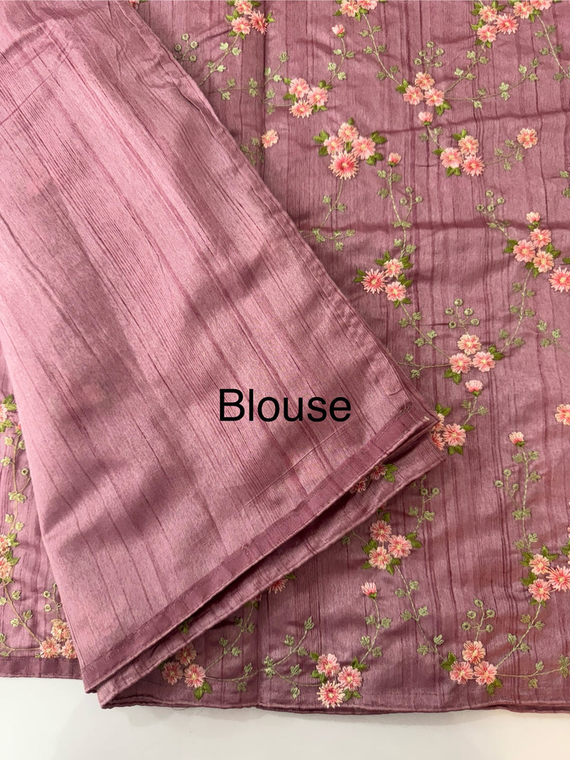 Blended crepe tussar saree with embriodery SSPNMNR- Onion Pink