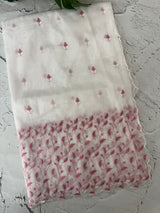 Glass tissue organza saree with embroidery MSF132 White to DustyPink