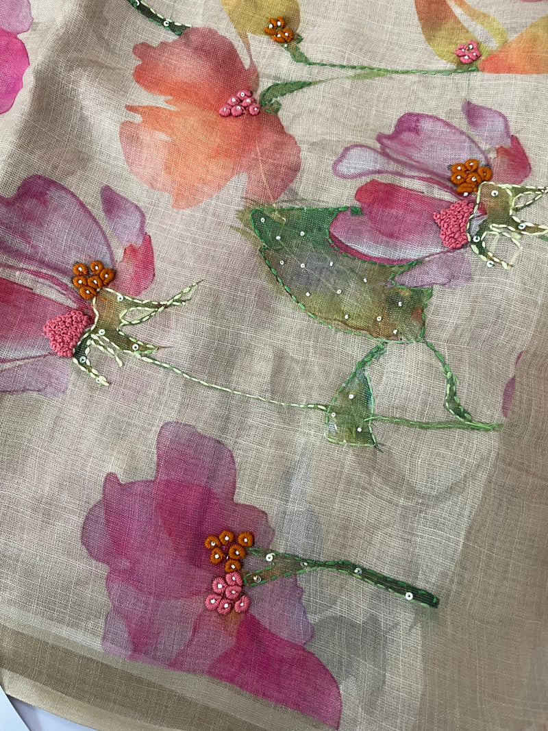 Handworked Tissue linen saree MS88651