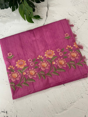 Art tussar saree with embroidery MST677