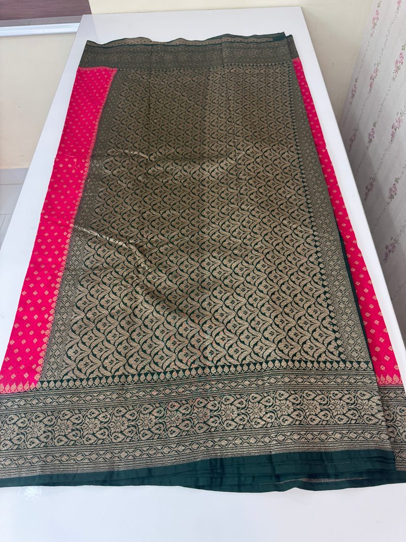 Banarasi viscose Georgette saree MKGS611 - DarkPink to Green