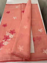 Kota checks saree with embroidery MS7679 - PeachPink
