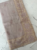 Soft Pashmina saree with organza Applique borders MSH251 - Pastel DustyMauve