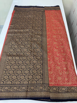 Banarasi semi katan saree with contrast border MKS455 Red to DarkBlue