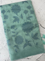 Tissue chanderi saree with applique work MSH699 - AquaGreen