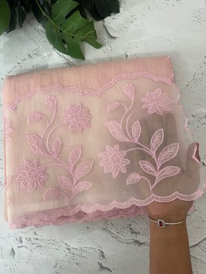 Khadi supernet saree with net applique borders MSH208 PastelPink