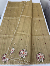 Blended tussar silk saree with embroidery- MS1072 Chiku