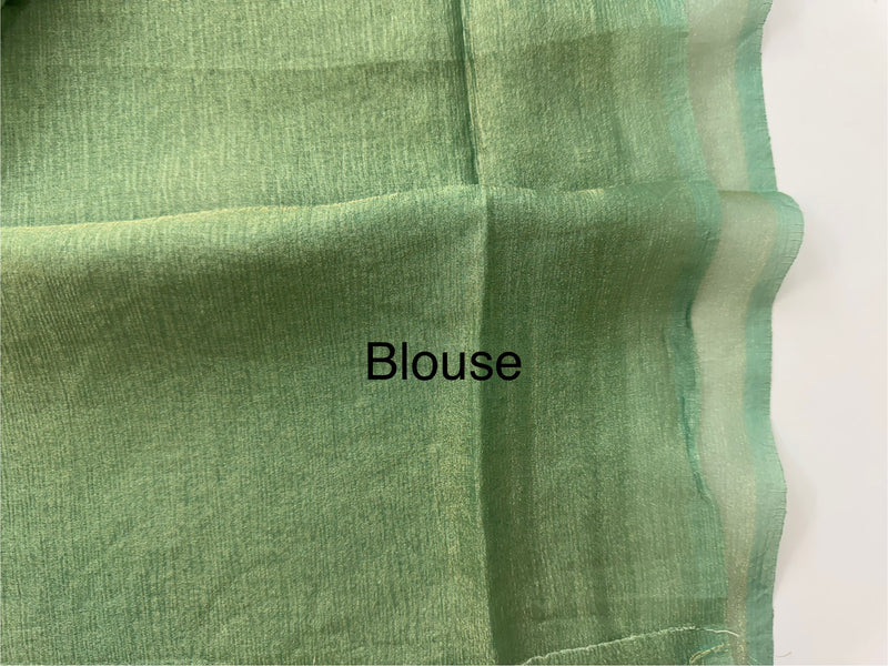 Dual tone Crush silk Organza Applique work saree MS14567- JadeGreen