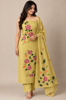 Unstitched Chanderi suit Set with kanta work- MK172