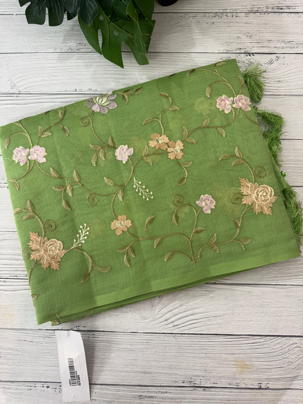 Kota Supernet embriodery saree SHSNYNM Green