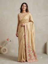 Blended tussar silk saree with embroidery- MS1072 Beige to Pink