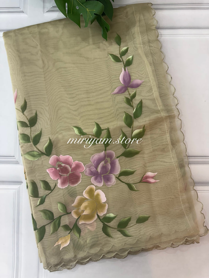 Handpainted soft organza saree SSKW18- Oyster