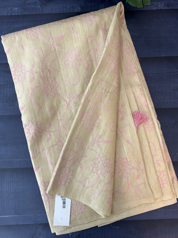 Blended tussar silk saree with cross stitch embroidery SEFNHES3