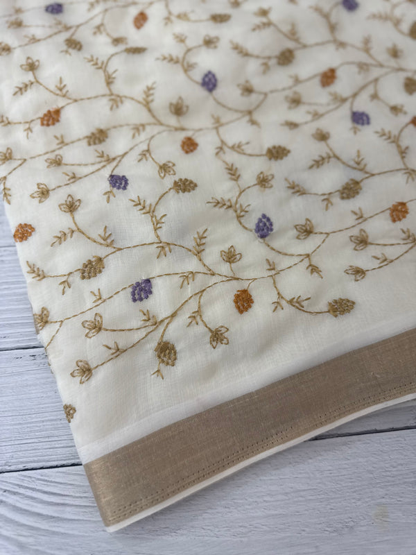 Soft cotton slub saree with embroidery MS2302