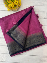 Blended tussar silk sarees with contrast pallu & blouse MTL430