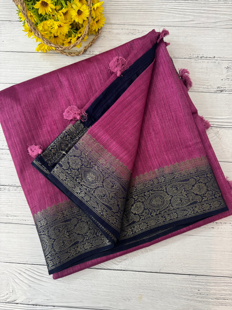 Blended tussar silk sarees with contrast pallu & blouse MTL430