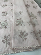 Soft kota silk saree with applique embroidery and scalloped border MS15231- PastelPink